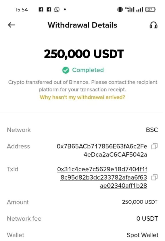 Verified Flash USDT purchase transaction